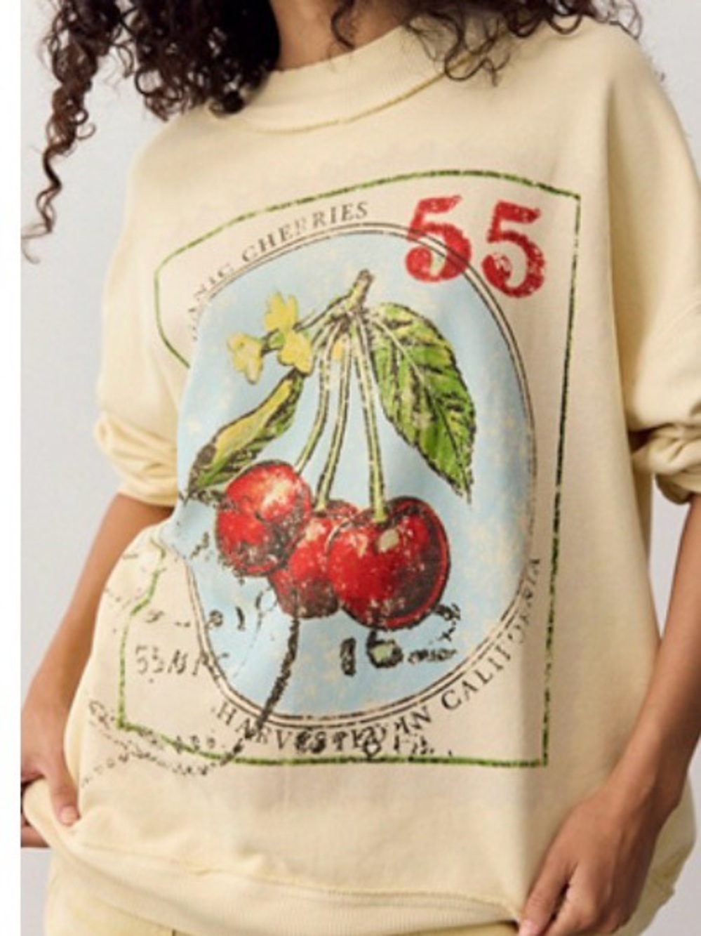We The Free Cherry Combo Graphic Sweatshirt in Cream Size Large NWT - Picture 4 of 4